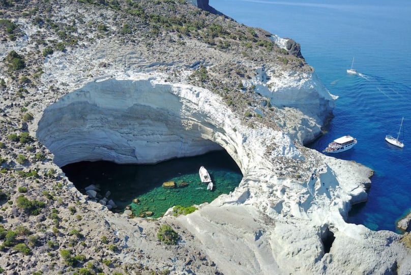 Drive to the Sykia sea caves Milos